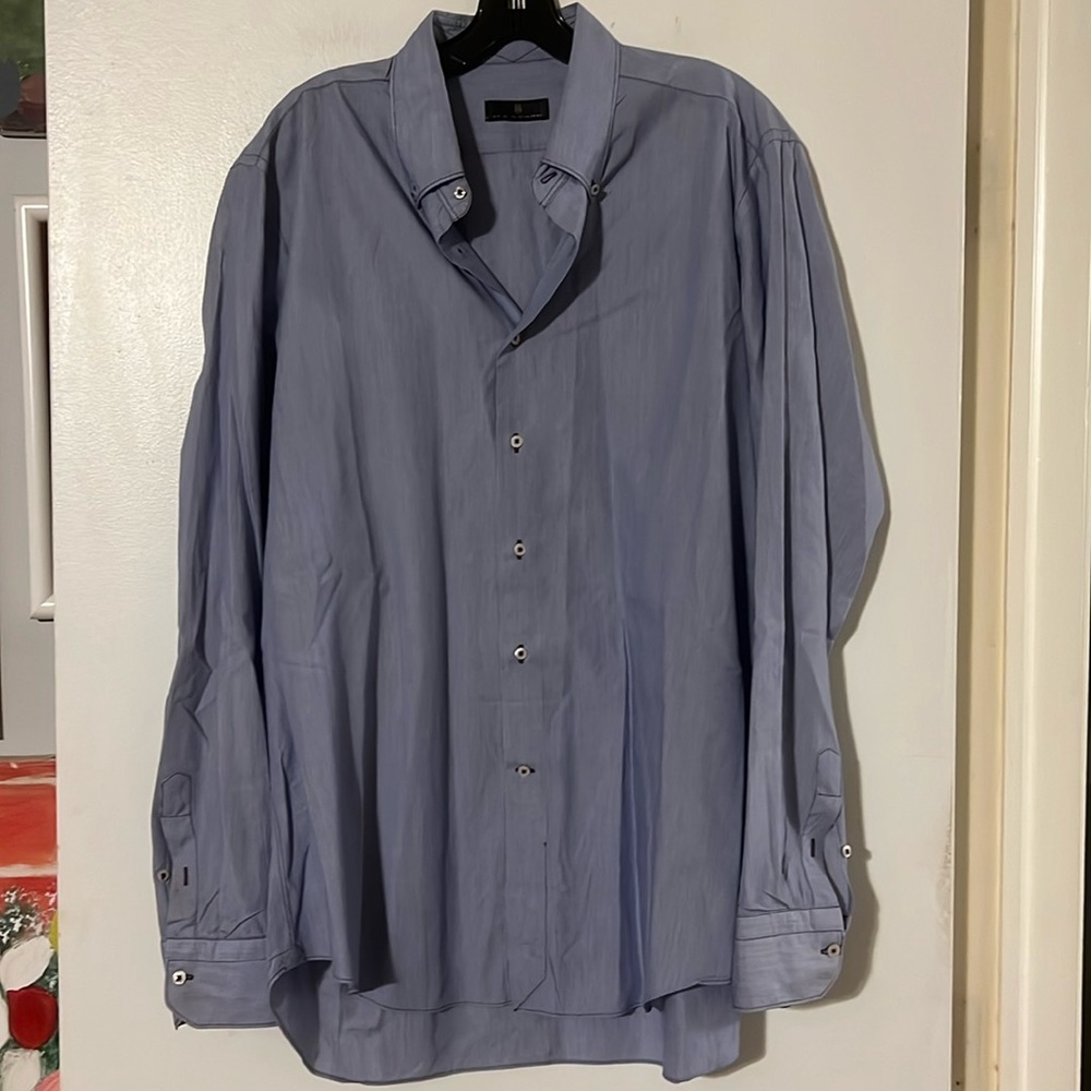 Ike Behar mens blue/white striped button down collar long sleeve shirt